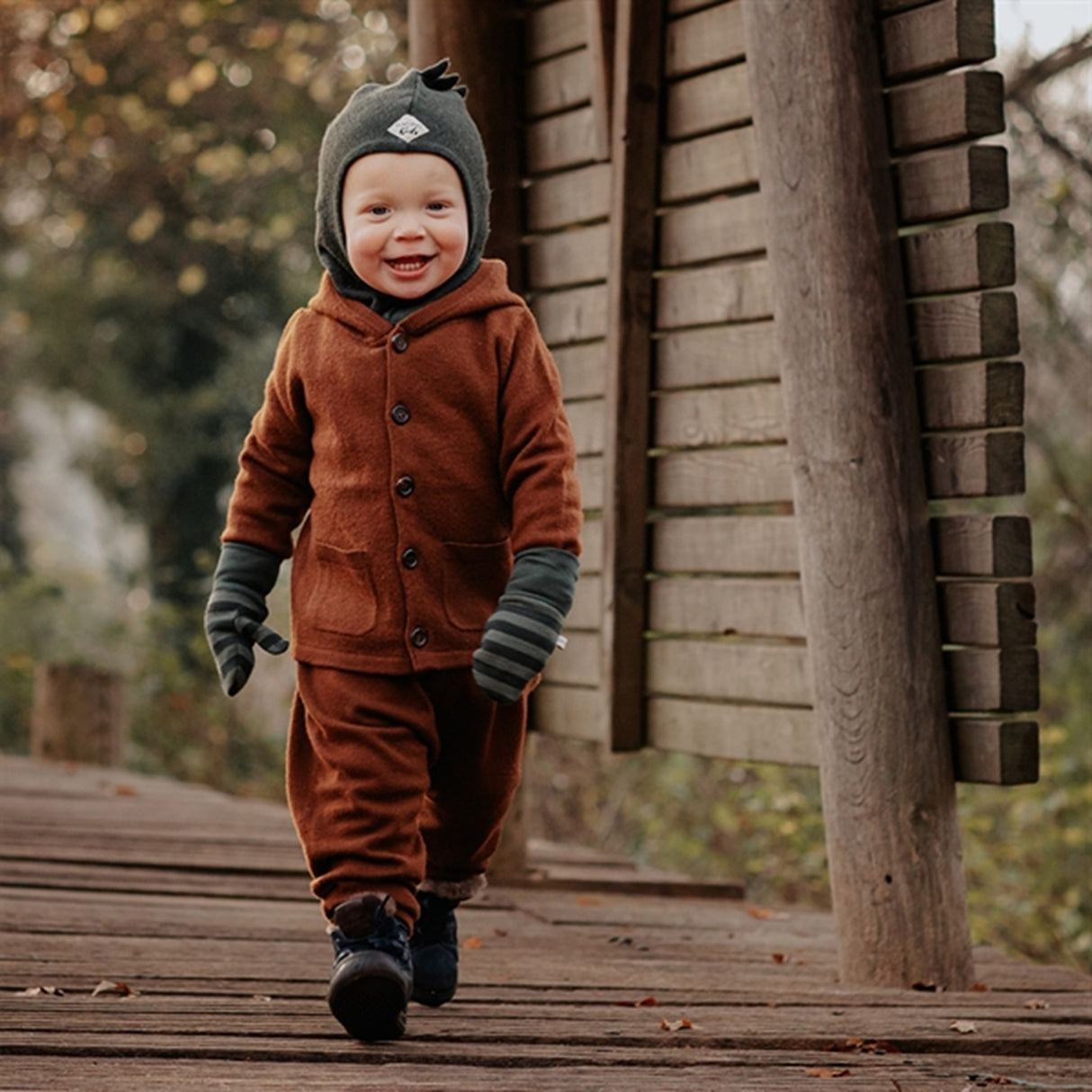 Racing Kids Dino Balaclava Wool/Cotton 3-layered Dusty Forest Green