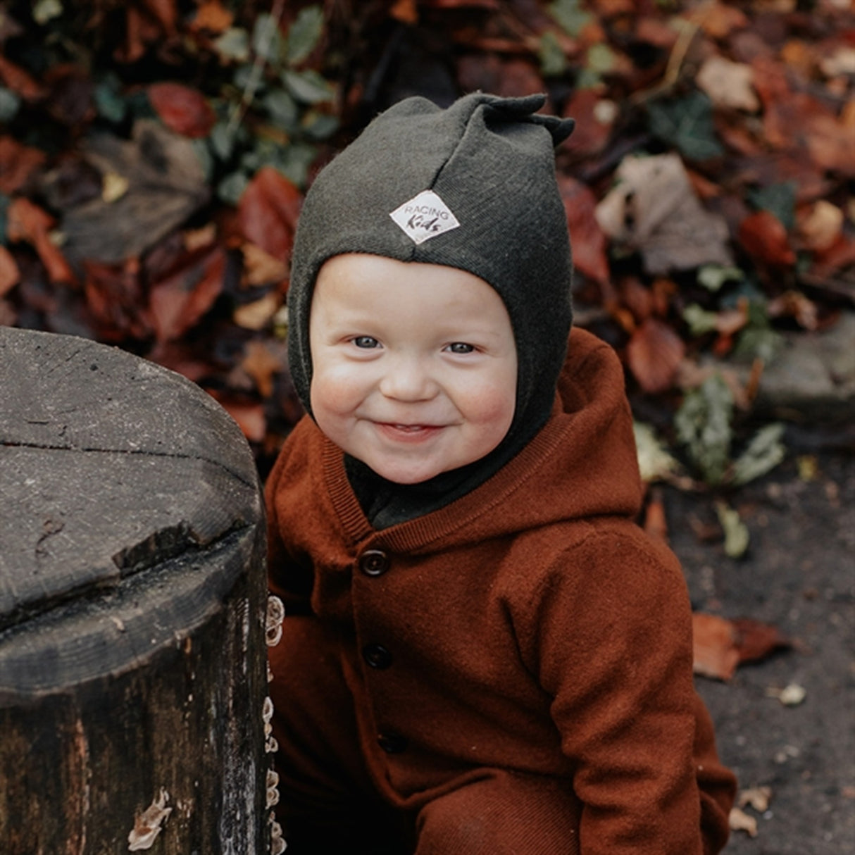 Racing Kids Dino Balaclava Wool/Cotton 3-layered Dusty Forest Green