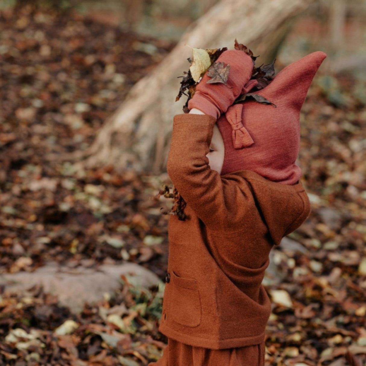 Racing Kids Top Balaclava Wool/Cotton w. Bow 3-layered Coffee Beans