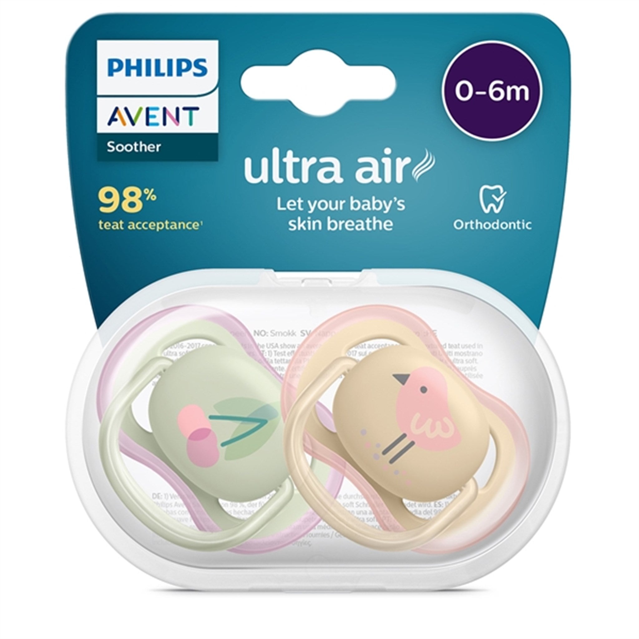Philips Avent Ultra Air Pacifier 0-6 months Cherry/Bird 2-pack 2