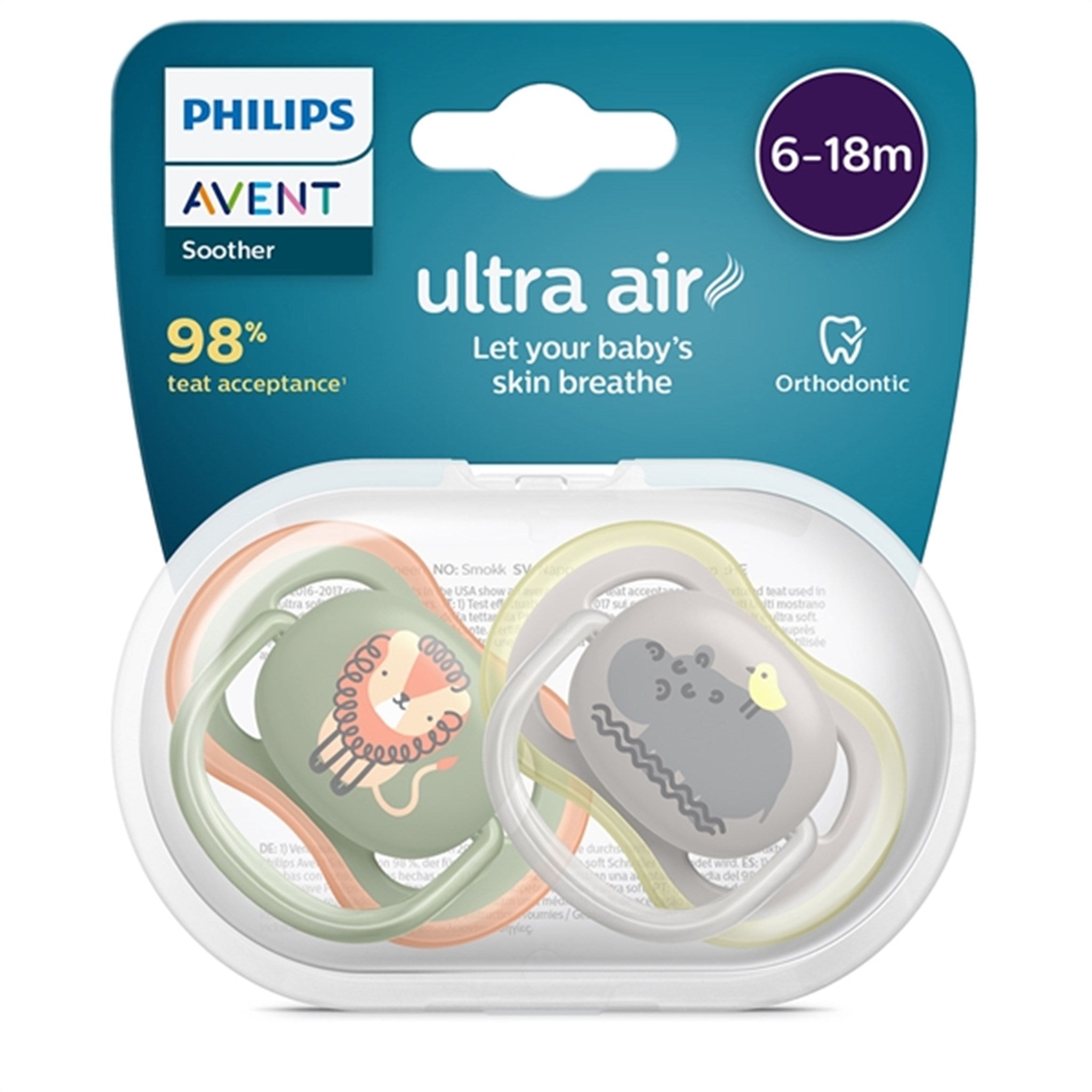 Philips Avent Ultra Air Pacifier 6-18 months Lion/Hippo 2-pack 2