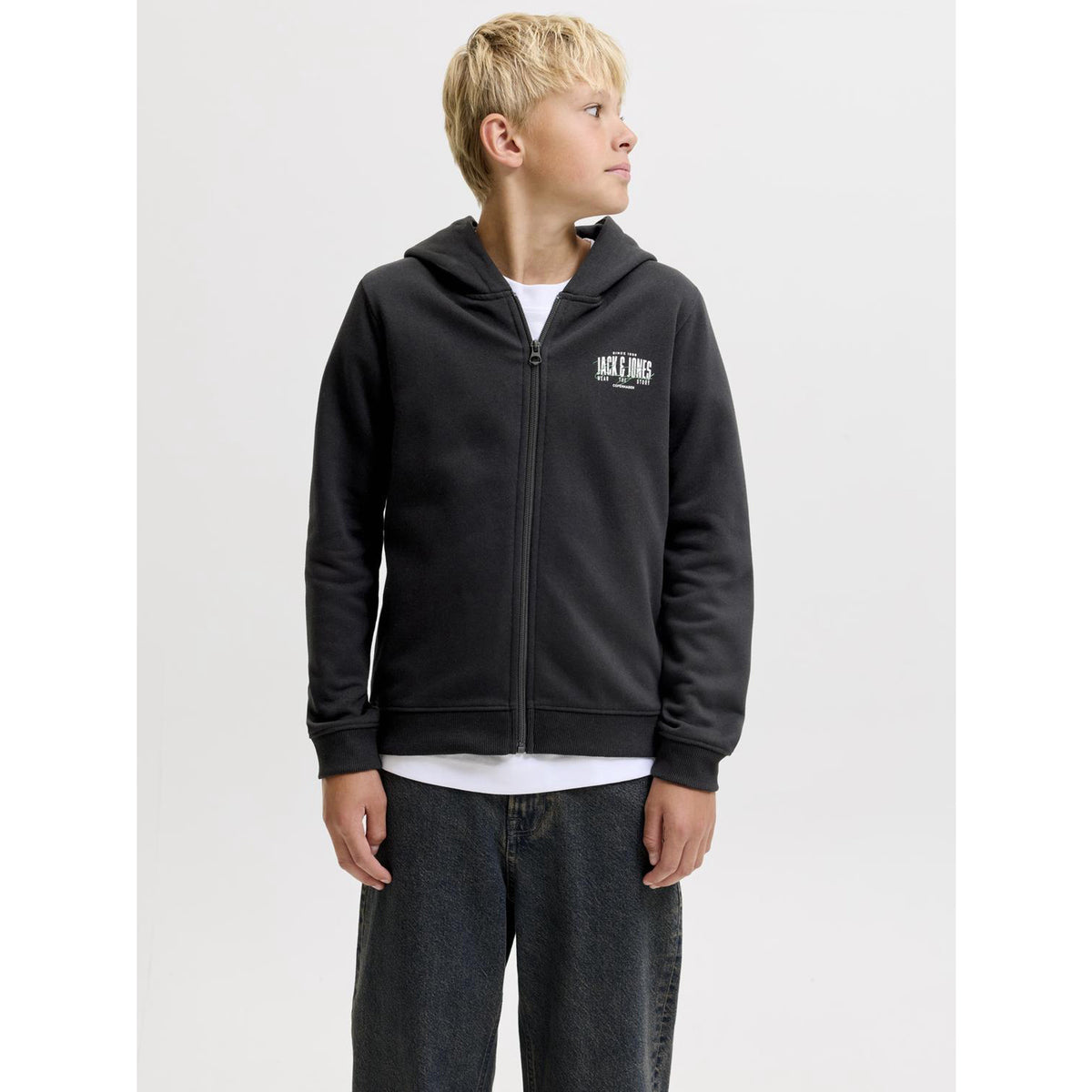 Jack & Jones Black Jjaero Sweat Zip Hood Jnr