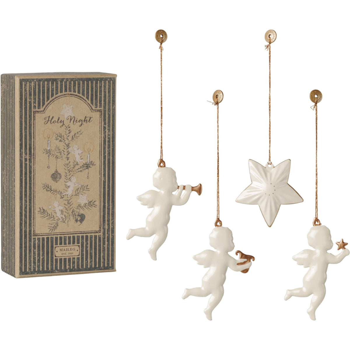 Maileg Gift Box With Metalophæng - Hellig Nat - Off White