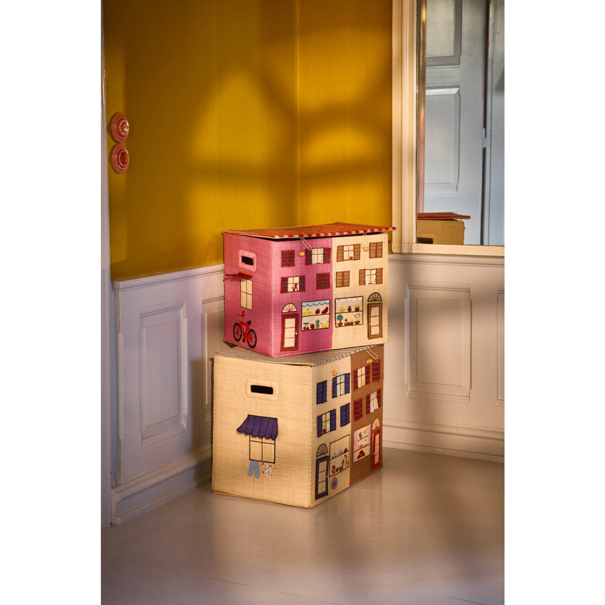 Rice Paris Theme Raffia Storage Box Extra Large Foldable