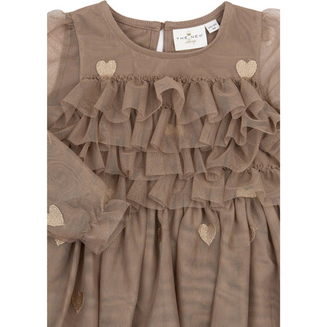 THE NEW Siblings Taupe Gray EMB TN TNSTYna L_S Mesh Dress