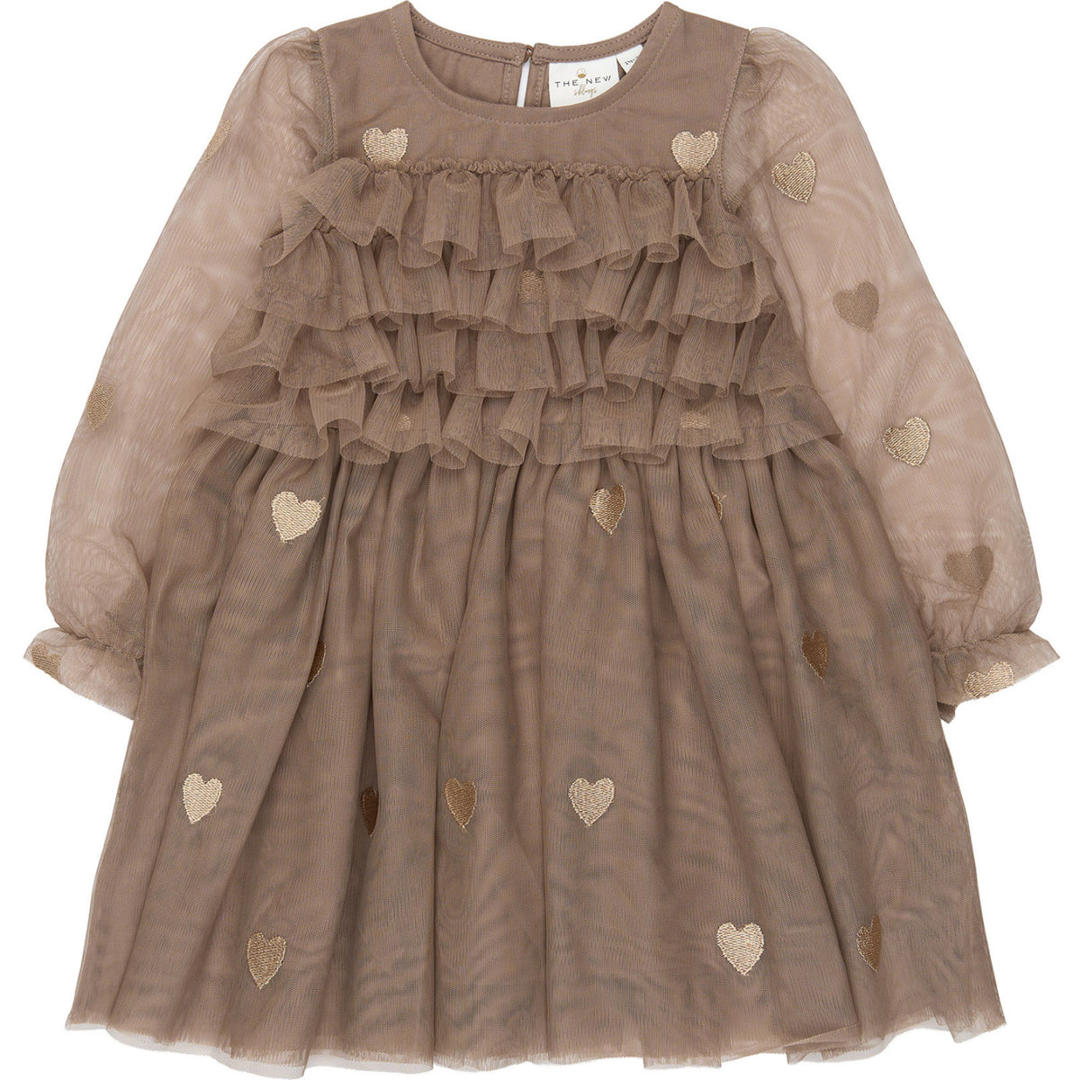 THE NEW Siblings Taupe Gray EMB TN TNSTYna L_S Mesh Dress
