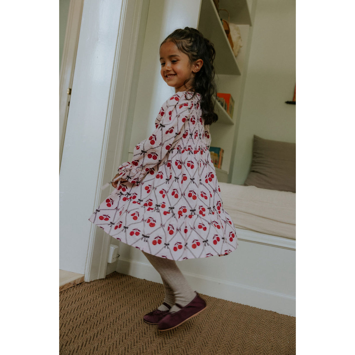 Fliink Rose Smoke Aop Winter Glitter Berry Dress