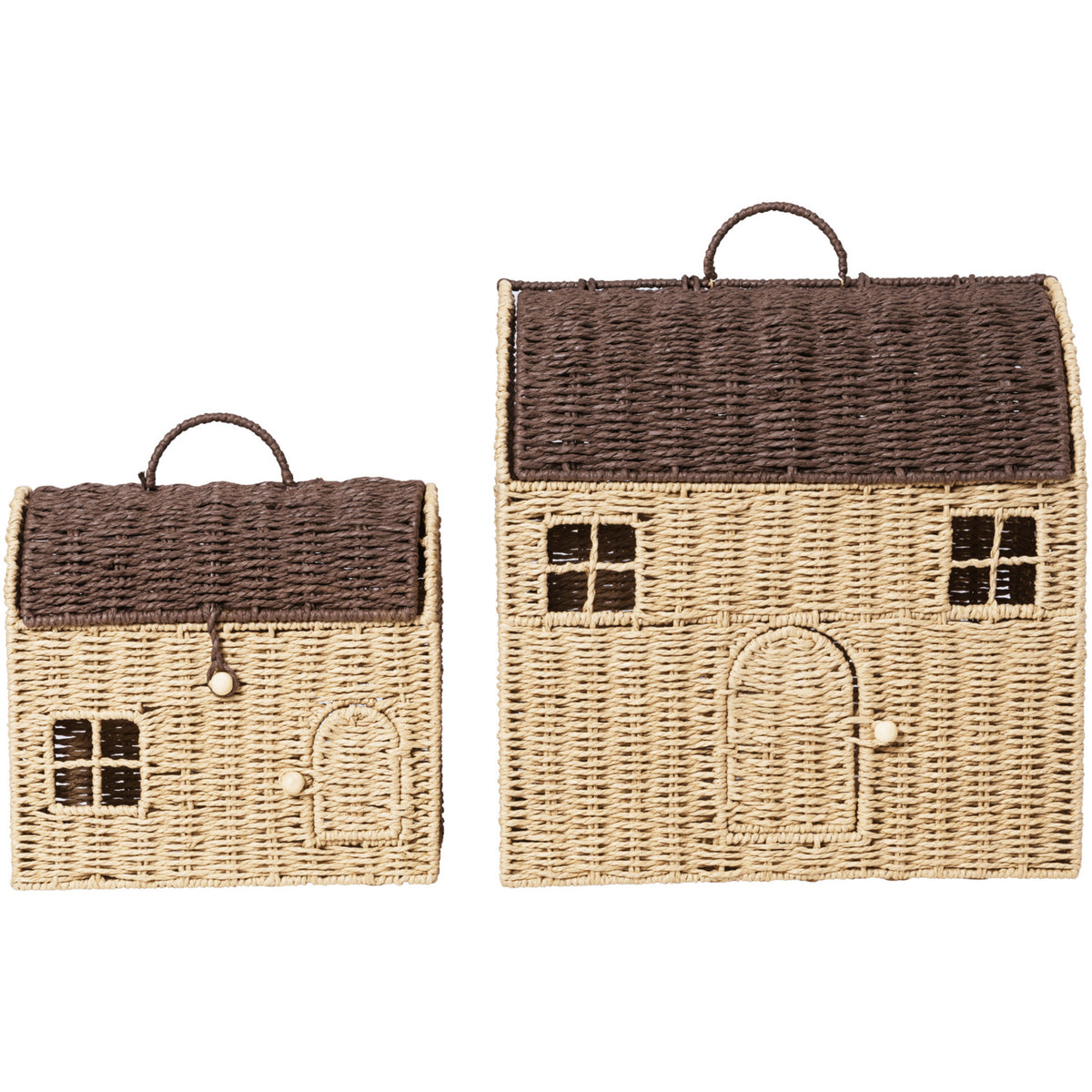Ferm Living Natural/Dark Brown Casu Storage Houses 2 Pack