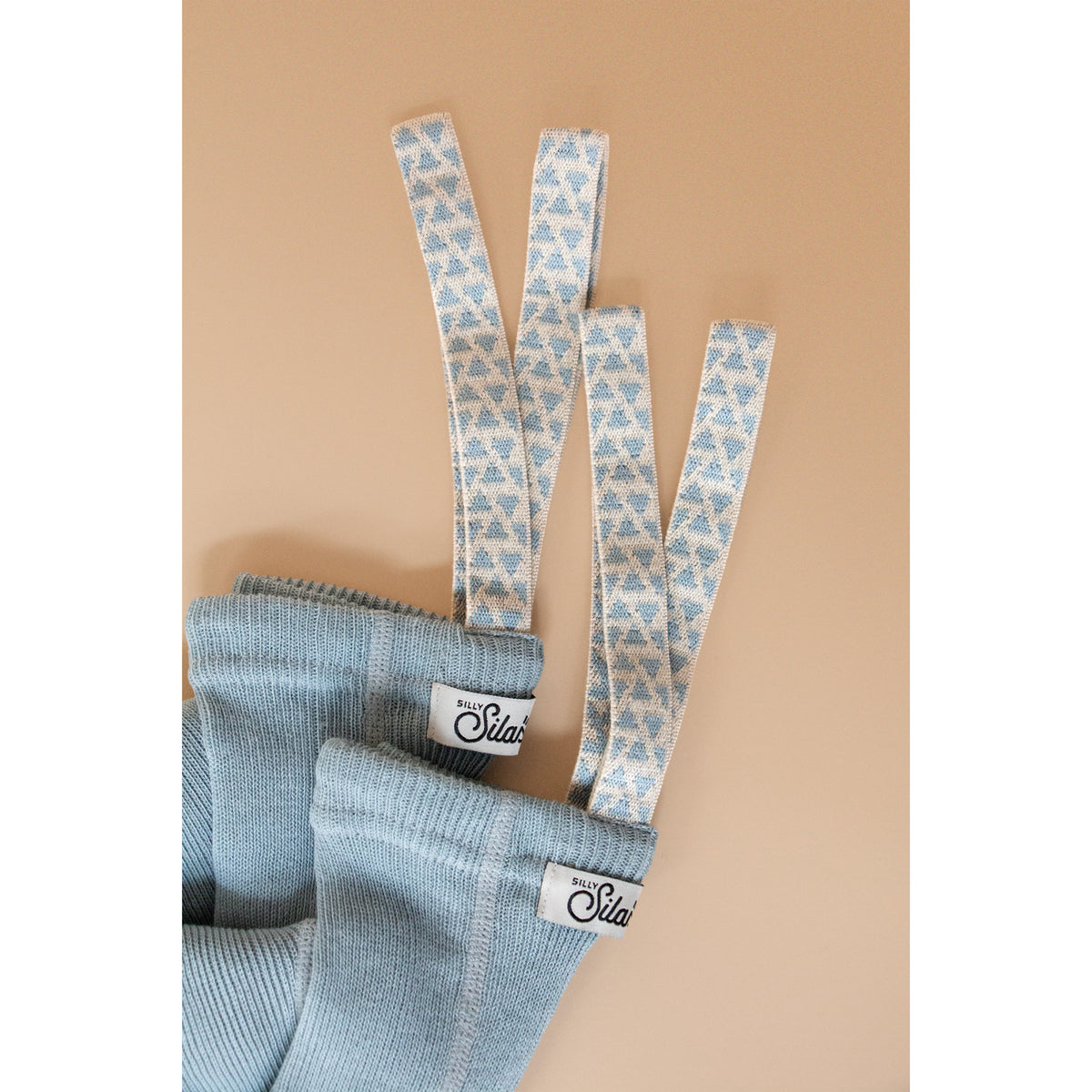 Silly Silas Footless Cotton Tights With Braces Misty Blue Patterned