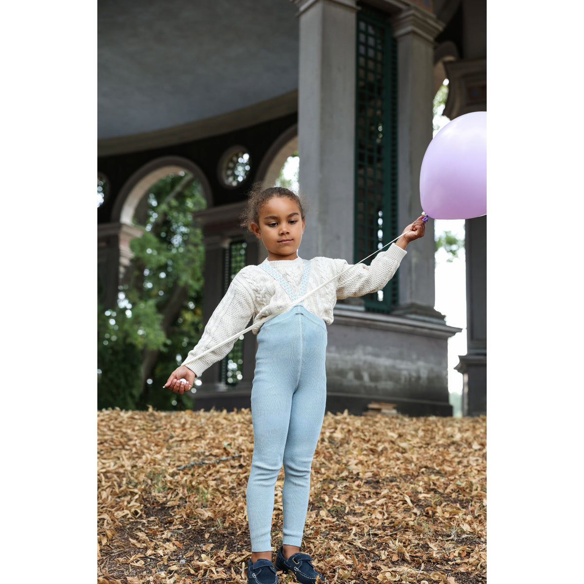 Silly Silas Footless Cotton Tights With Braces Misty Blue Patterned