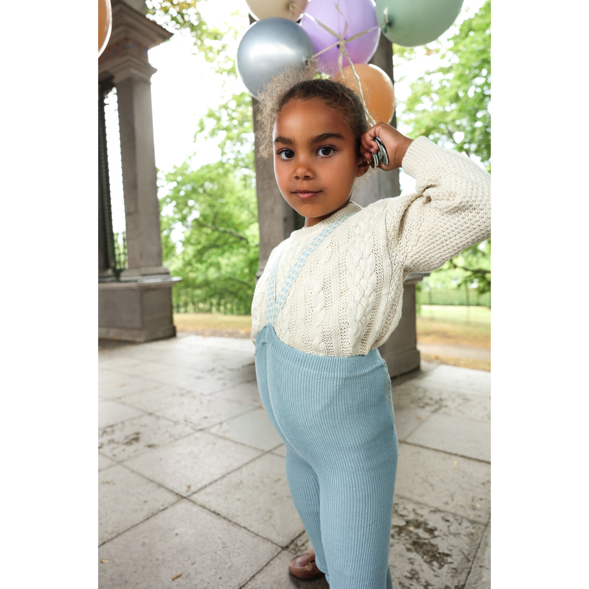Silly Silas Footless Cotton Tights With Braces Misty Blue Patterned