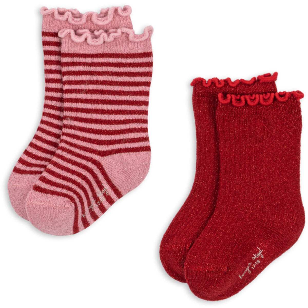 Konges Sløjd Red Stripe 2 Pack Glitter Socks