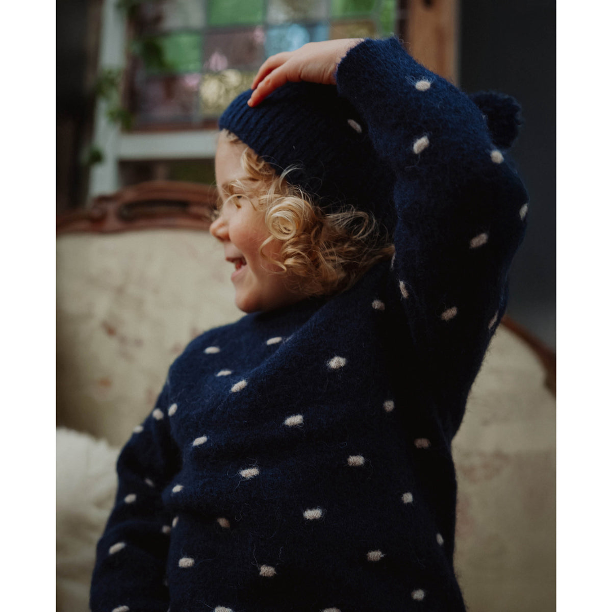 Fliink Insignia Blue / Sandshell Star Alpaca Polka Pullover