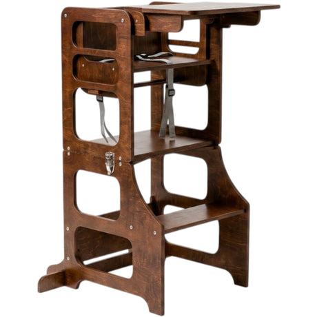 Duck Woodworks Honey Glaze Foldable Kitchen Tower Stained With High Chair Addon Set