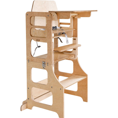Duck Woodworks Natural Foldable EC Kitchen Tower With High Chair Addon Set