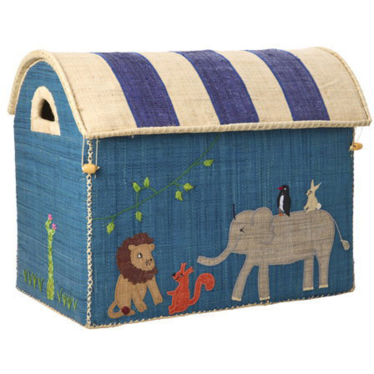 Rice Raffia Toy Baskets With Animal Theme - Set Of 3