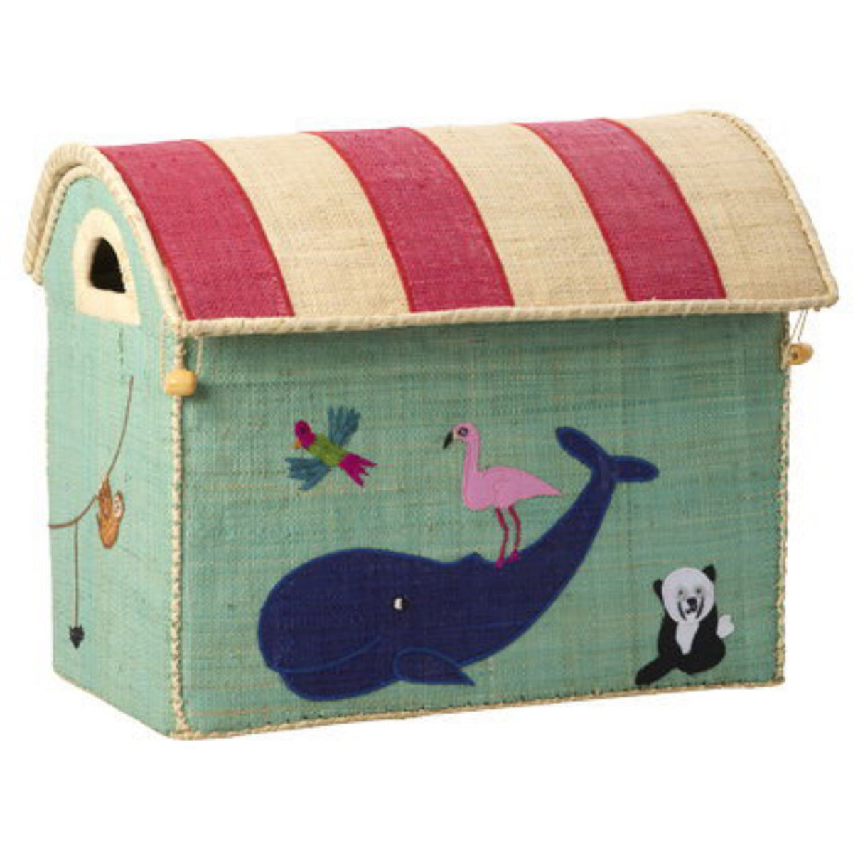 Rice Raffia Toy Baskets With Animal Theme - Set Of 3