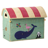 Rice Raffia Toy Baskets With Animal Theme - Set Of 3