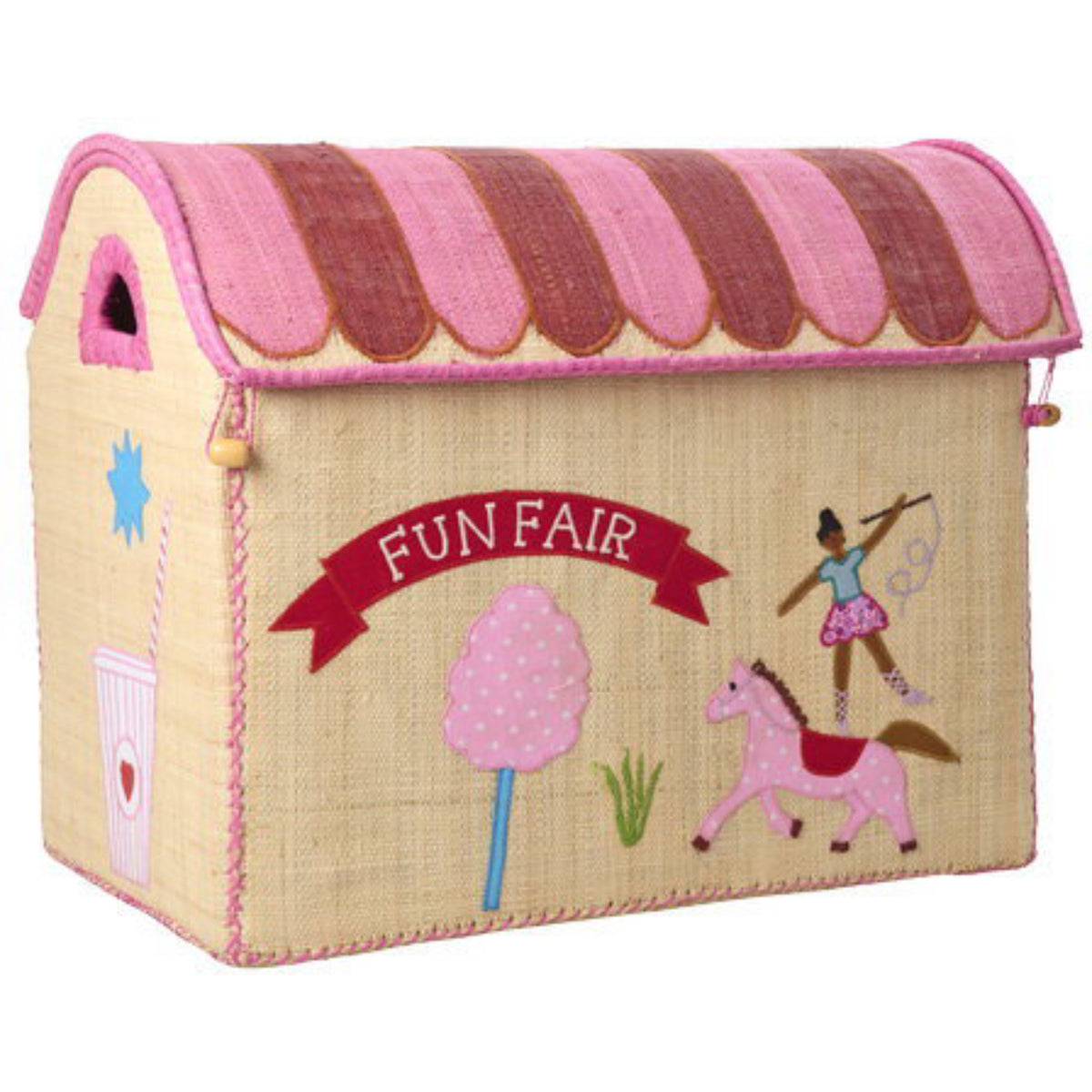 Rice Pink Fun Fair Theme Raffia Toy Baskets 3-Pack