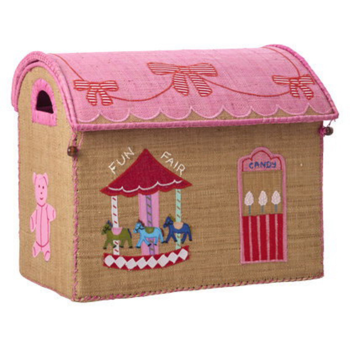 Rice Pink Fun Fair Theme Raffia Toy Baskets 3-Pack