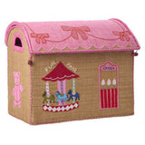 Rice Pink Fun Fair Theme Raffia Toy Baskets 3-Pack