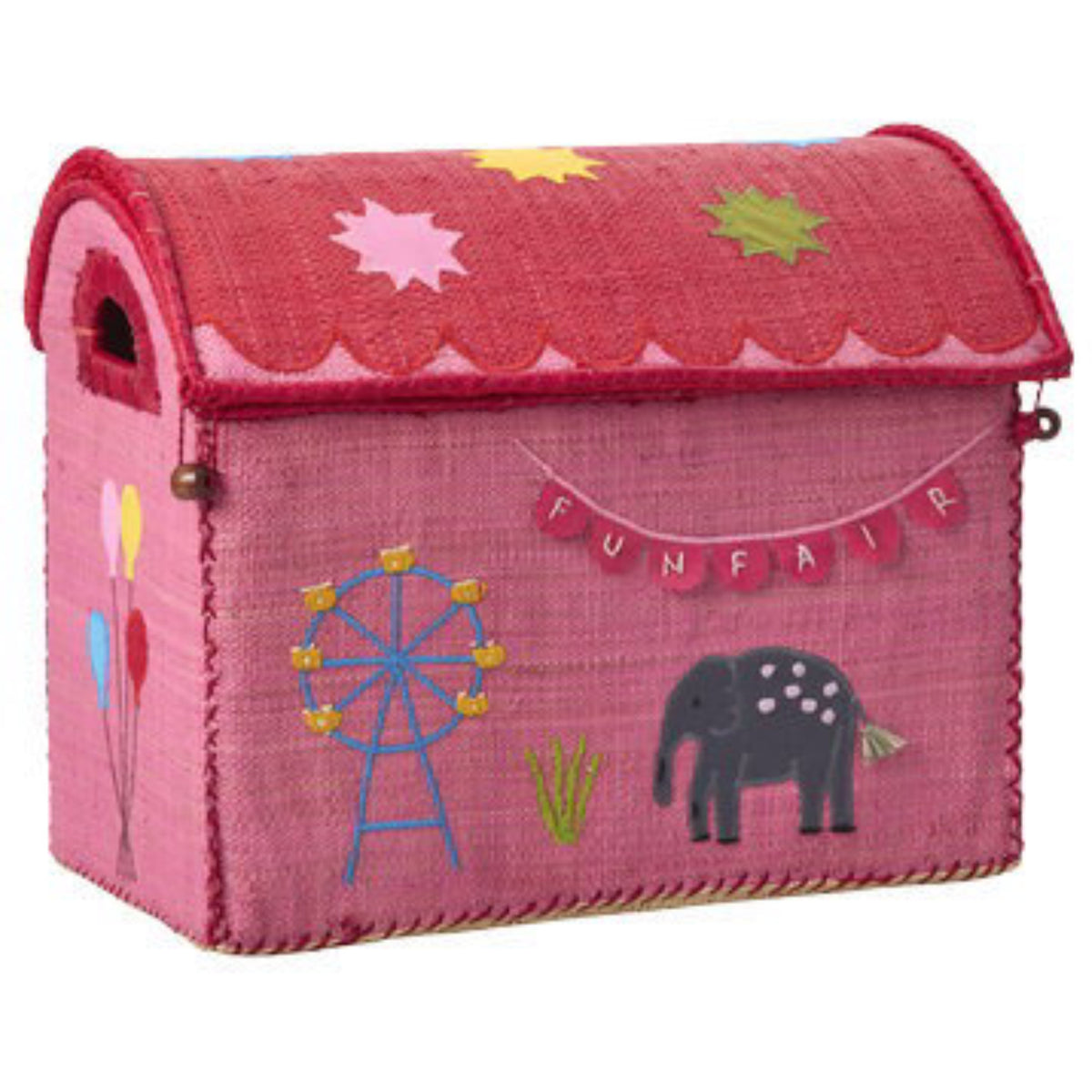 Rice Pink Fun Fair Theme Raffia Toy Baskets 3-Pack