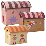 Rice Raffia Toy Baskets With Hero Theme - Pink - Set Of 3