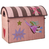 Rice Raffia Toy Baskets With Hero Theme - Pink - Set Of 3