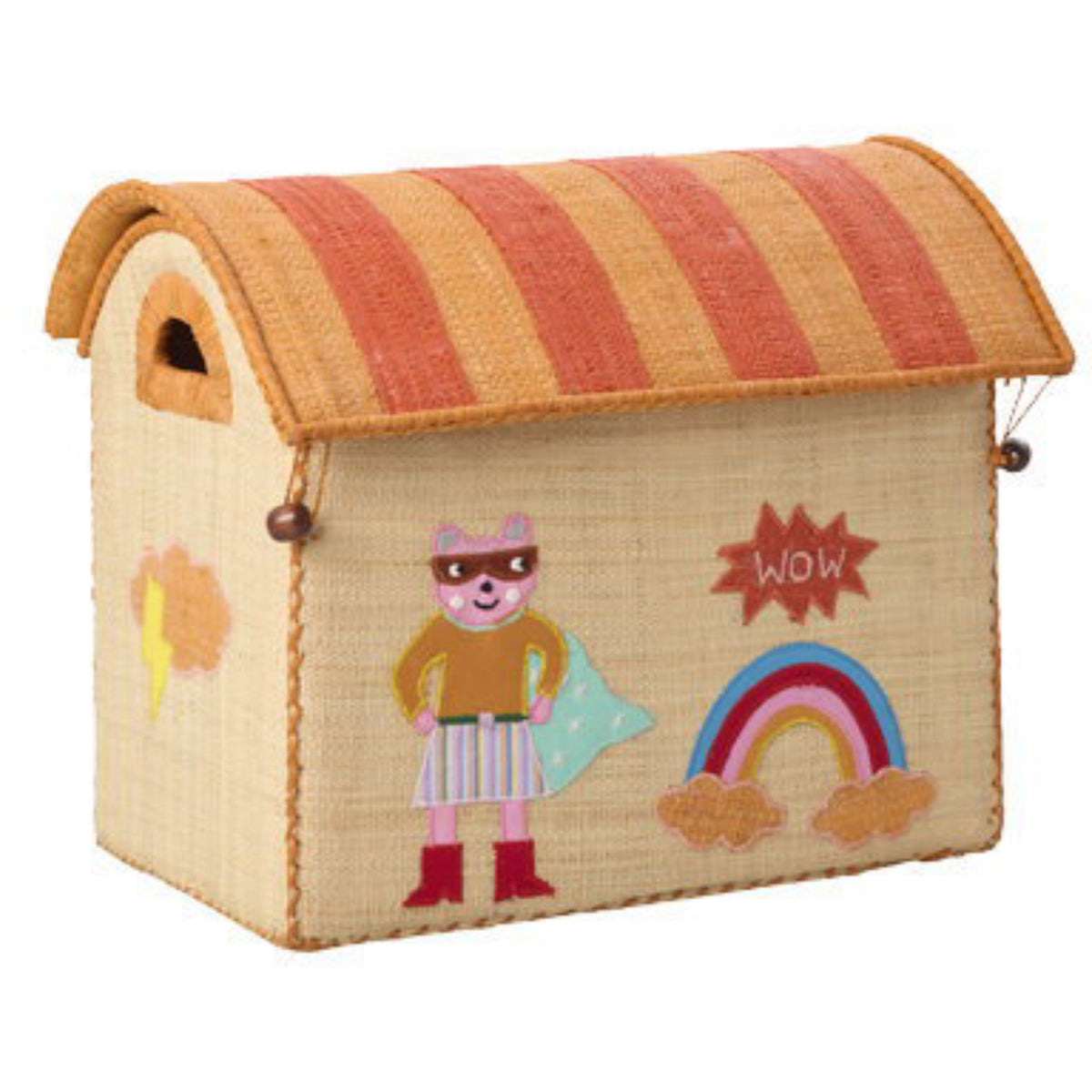 Rice Raffia Toy Baskets With Hero Theme - Pink - Set Of 3