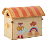 Rice Raffia Toy Baskets With Hero Theme - Pink - Set Of 3