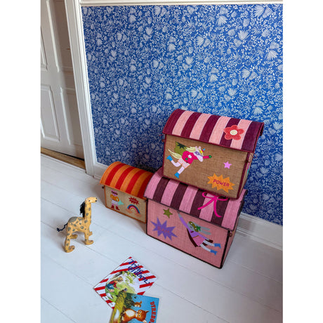 Rice Raffia Toy Baskets With Hero Theme - Pink - Set Of 3