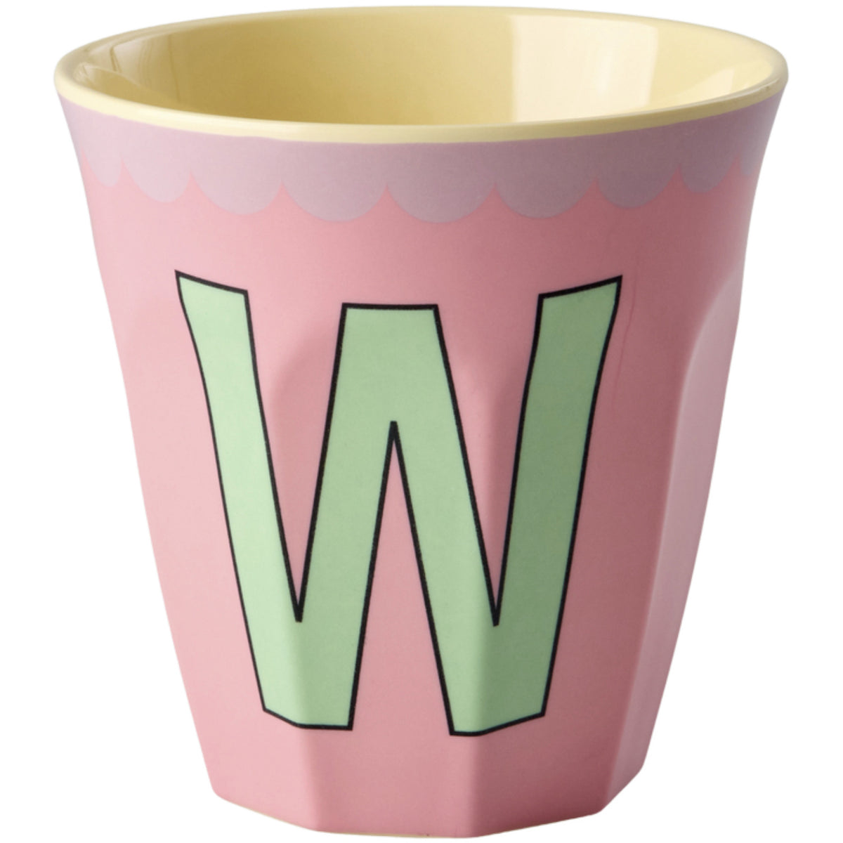 Rice Melamine Cup With The Letter W - Vintage - Pink - Medium - 250 Ml
