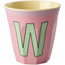 Rice Melamine Cup With The Letter W - Vintage - Pink - Medium - 250 Ml