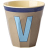 Rice Melamine Cup With The Letter V - Vintage - Dark Beige - Medium - 250 Ml