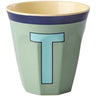 Rice Melamine Cup With The Letter T - Vintage - Khaki - Medium - 250 Ml