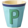 Rice Melamine Cup With The Letter P - Vintage - Mint - Medium - 250 Ml