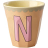 Rice Melamine Cup With The Letter N - Vintage - Peach - Medium - 250 Ml