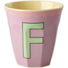 Rice Melamine Cup With The Letter F - Vintage - Lavender - Medium - 250 Ml