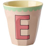 Rice Melamine Cup With The Letter E - Vintage - Soft Pink - Medium - 250 Ml
