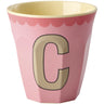Rice Melamine Cup With The Letter C - Vintage - Pink - Medium - 250 Ml