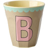 Rice Melamine Cup With The Letter B - Vintage - Beige - Medium - 250 Ml