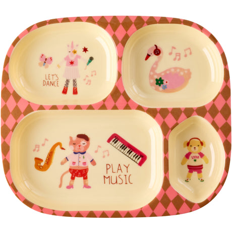 Rice Melamine Kids 4 Room Plate With Pink Music Band Print