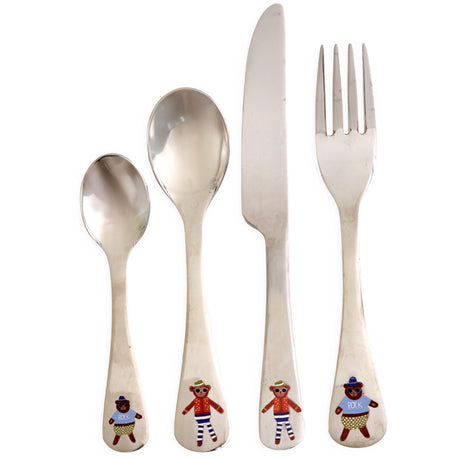 Rice Stainless Steel Kids Cutlery Set With Monkey And Bear Print