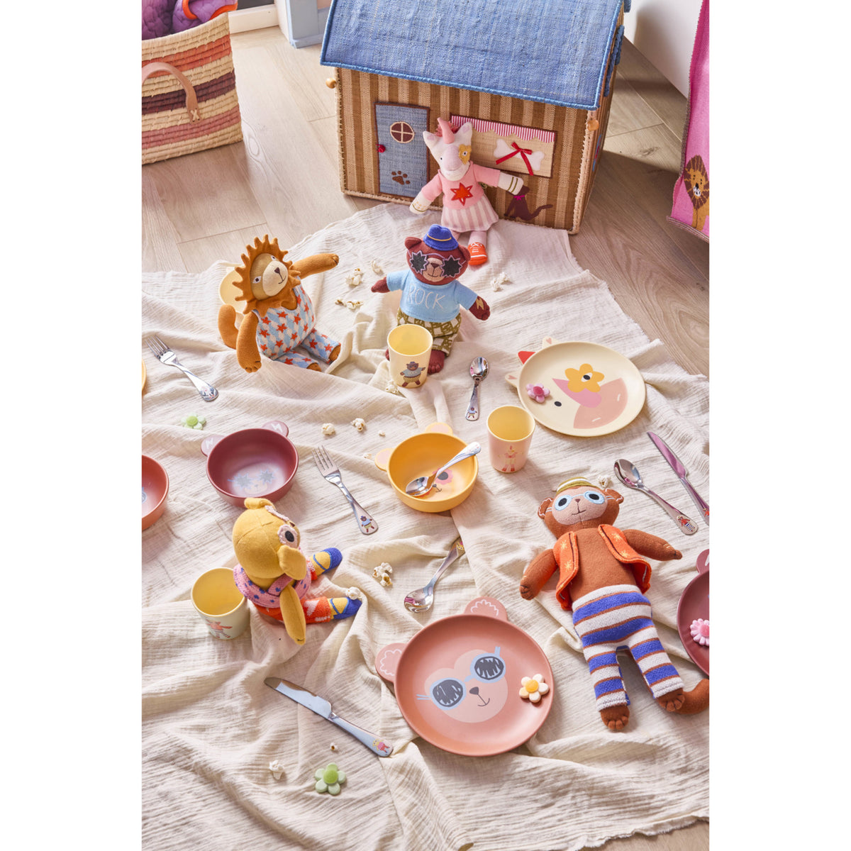 Rice Stainless Steel Kids Cutlery Set With Monkey And Bear Print
