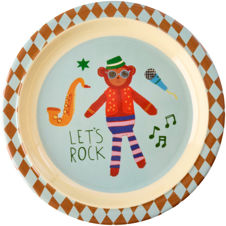 Rice Melamine Kids Lunch Plate With Blue Music Band Print
