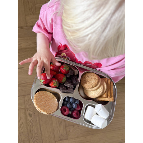 Rice Stainless Steel 5 Room Plate With Pink Fun Fair Laser Print