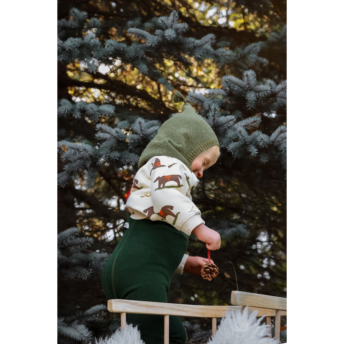 Silly Silas Footless Cotton Tights With Braces Dark Forest Green Christmas Patterned