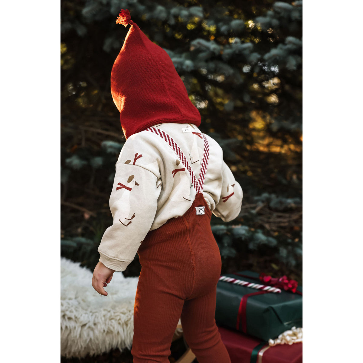 Silly Silas Cotton Tights With Braces Cinnamon Christmas Patterned