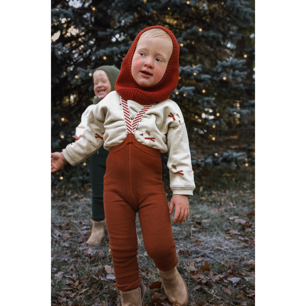 Silly Silas Cotton Tights With Braces Cinnamon Christmas Patterned