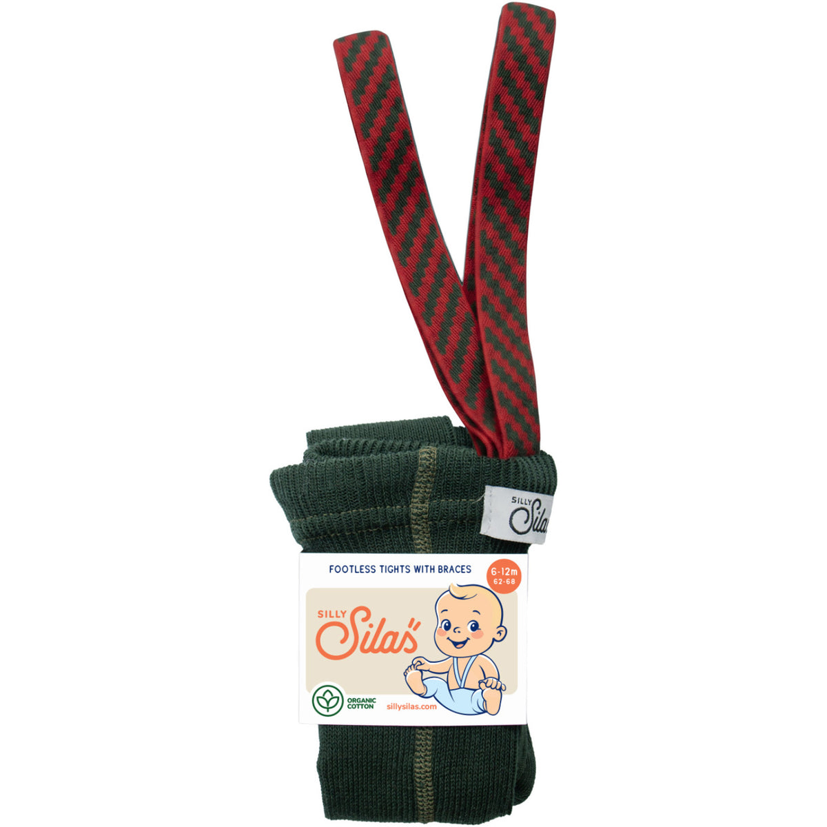 Silly Silas Footless Cotton Tights With Braces Dark Forest Green Christmas Patterned